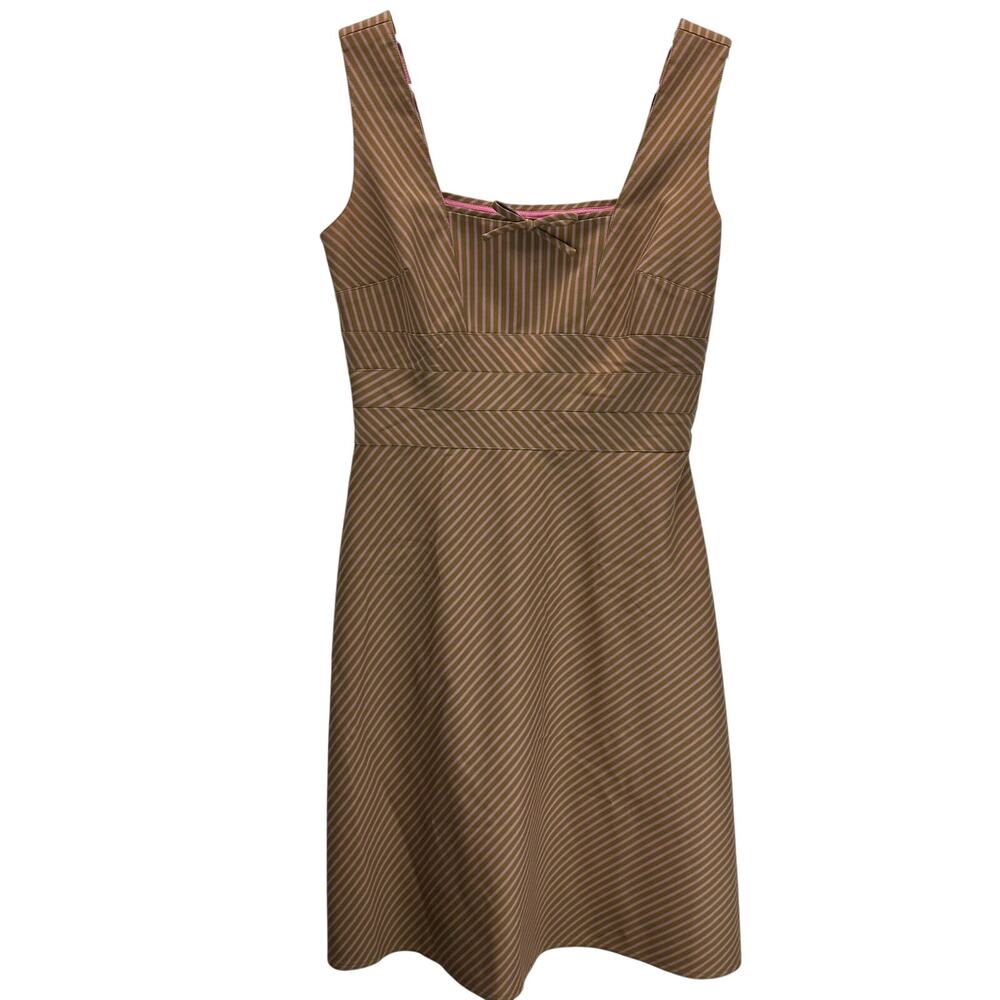 Kay Unger sleeveless sheath dress brown Pink pinstripe Bow 8 rockabilly